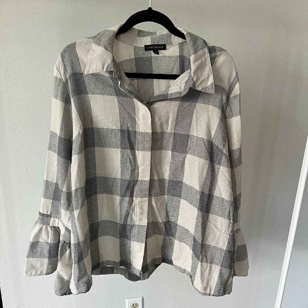 Plus Size Bell Sleeve Plaid Top
